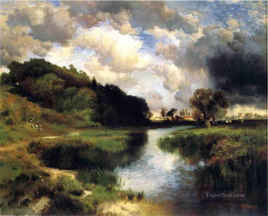 Cloudy Day at Amagansett landscape Thomas Moran river Oil Paintings
